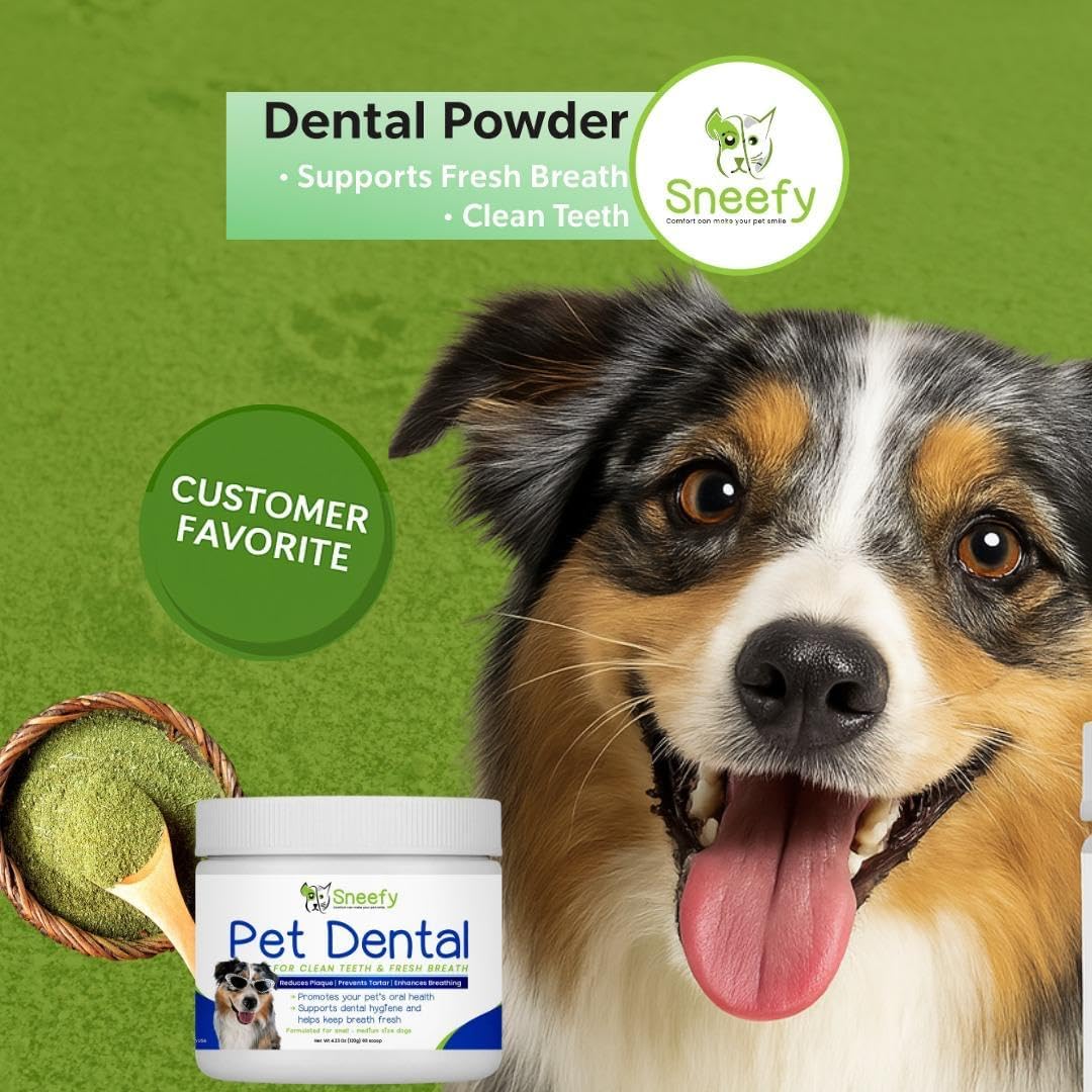 Dog Dental Care Powder - Natural Dog Teeth Cleaning & Breath Freshener | Herbal Blend + Probiotics Lab Tested Oral Care Formula for Fresh Breath & Clean Teeth | Oral Health Supplement (60 Servings)