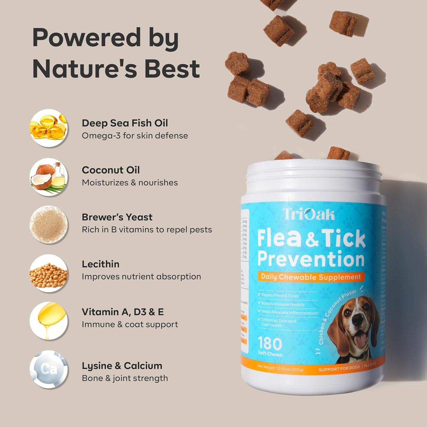 Flea and Tick Prevention for Dogs Chewable: Natural Soft Dog Treats, Oral Pet Treatment for Dogs Health & Immunity - Daily Supplement & Repellent Chews for Small, Large Dog, Puppy Flea & Tick Control