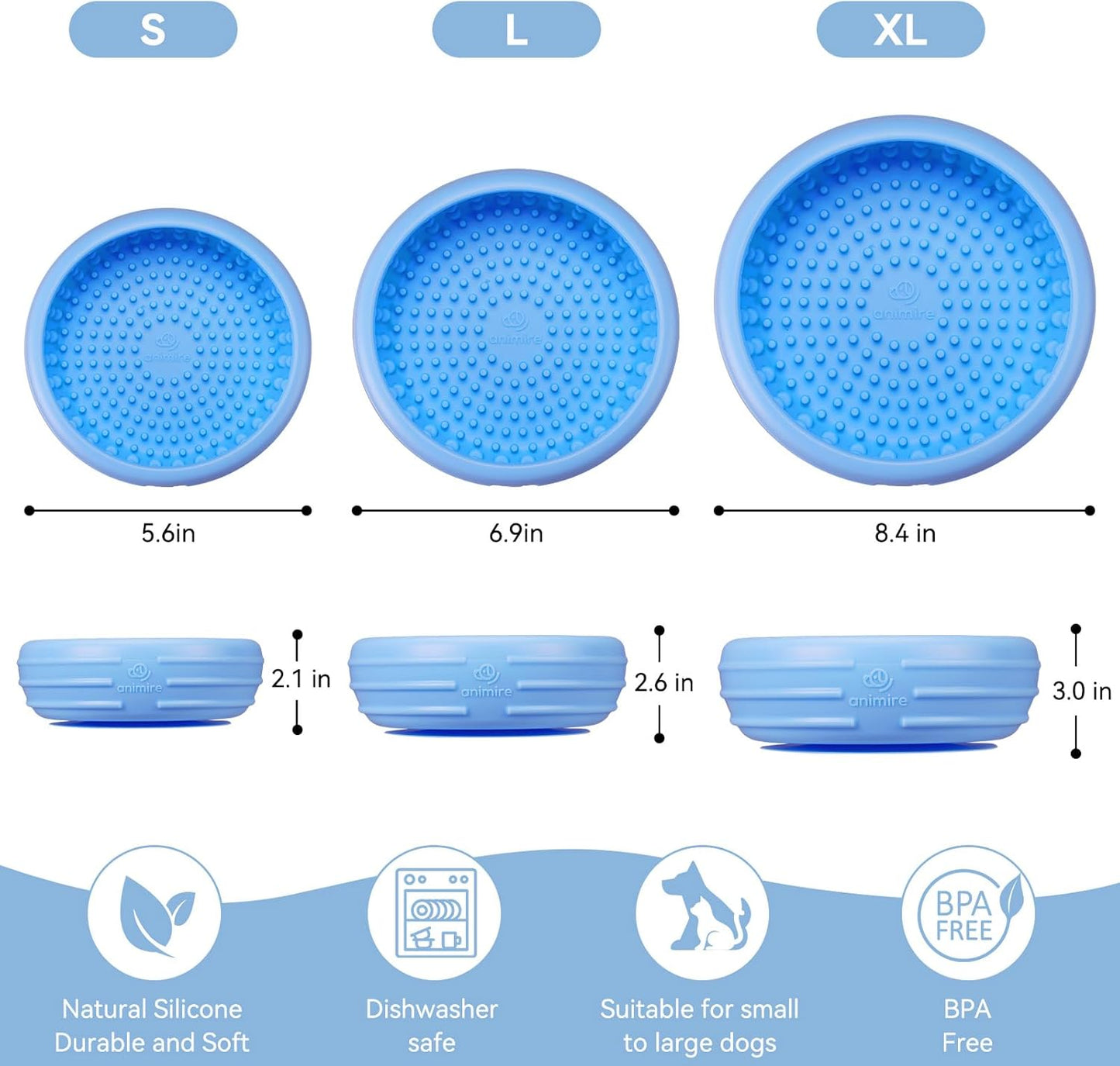 Dog Lick Bowl, Animire Freeze Lick Mat for Dogs, Non-Slip Slow Feeder Licking Bowl Enrichment Treat for Distraction Anxiety Relief, Food Grade Silicone, Dishwasher Safe(Baby Blue,S)