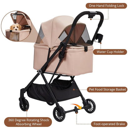 Luxury Pet Stroller for Dogs and Cat- Heavy-Duty Steel Frame, 4 Shock-Absorbing All-Terrain Wheels, One-Second Fold, UV Canopy & Travel-Friendly, FAA-Compliant for Air Travel