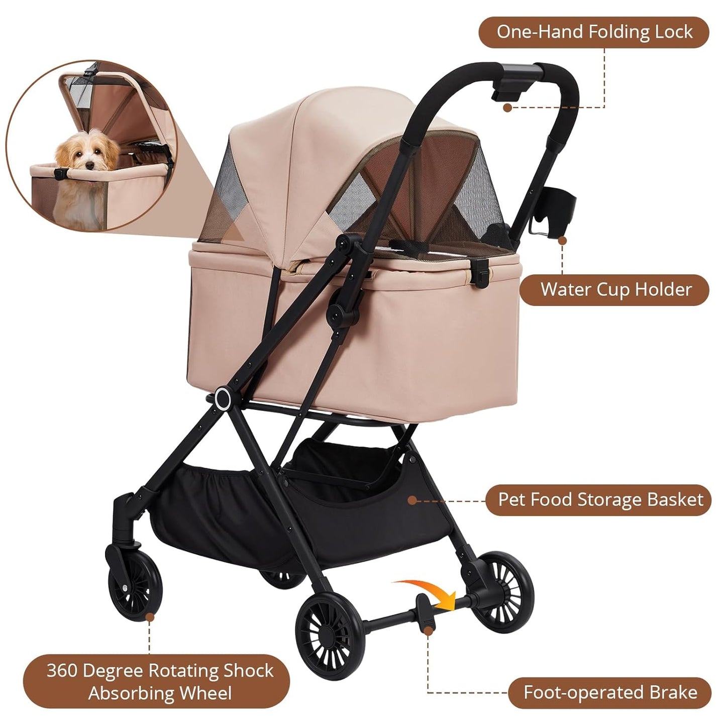 Luxury Pet Stroller for Dogs and Cat- Heavy-Duty Steel Frame, 4 Shock-Absorbing All-Terrain Wheels, One-Second Fold, UV Canopy & Travel-Friendly, FAA-Compliant for Air Travel