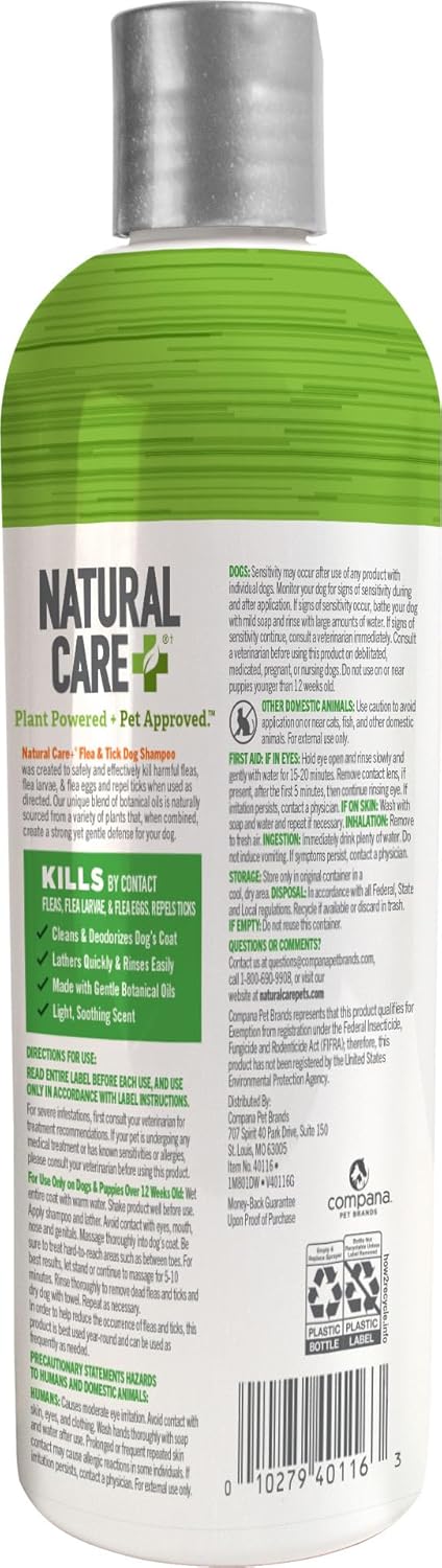 Natural Care Flea and Tick Dog Shampoo - Flea & Tick Treatment for Dogs - Flea & Tick Killer with Certified Natural Oils - 12 Fluid Ounces