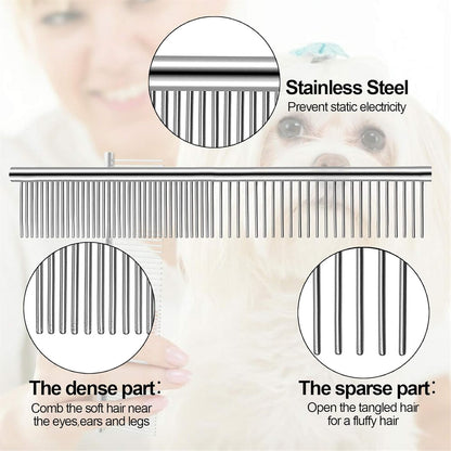 Lamoutor 7Pcs Pet Flea Comb Fine Tooth Comb and Pet Stainless Steel Combs for Dogs Cats Pet