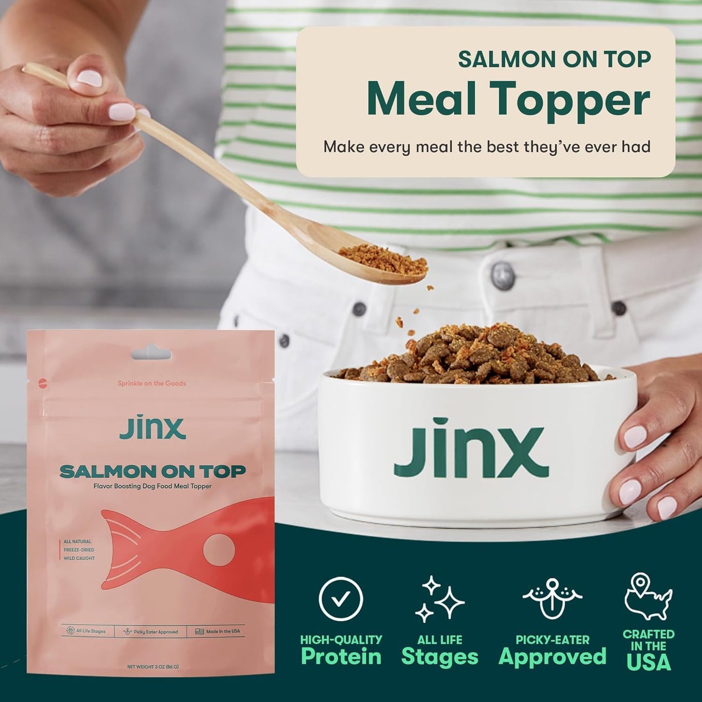 Jinx Premium Dog Food Bundle - 11.5lb Salmon Dry Dog Food & Freeze-Dried Salmon Food Toppers (3oz)