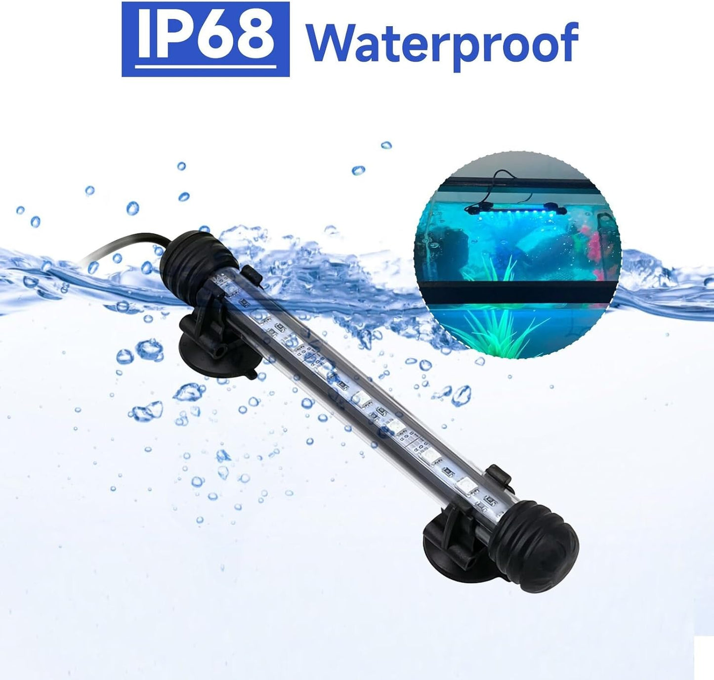 11inch RGB Aquarium Lights, Underwater Fish Tank Lights IP68 Waterproof Color Changing Adjustable Memory Submersible Remote Control Aquarium Tank Sucker Hood Strip Lamp Waterfall Lights