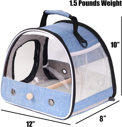 Small Bird Travel Carrier, Portable Bird Travel Carrier for Parakeet, Parrot, Budgie, Guinea Pig, Bearded Dragon Reptile Carrier for Hiking Vet Visit Bicycle Ride (Blue)