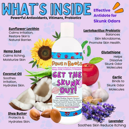 Skunk Odor Remover, #1 Most Effective & Safest Formula Available. Shampoo Guranteed to Get The Skunk Out! 100% Natural, Non-Toxic, Safe to Use on Dogs/Cats, Clothing, Furniture, Even You!