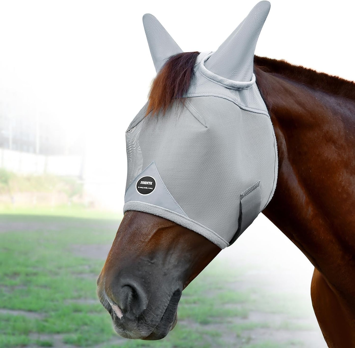 Horse Fly Mask, Adjustable Fly Masks for Horses with Ears, Breathable and 70% UV Protection, Comfort Mesh Without Nose Cover, Horses Accessories (Grey, Blue, Small)