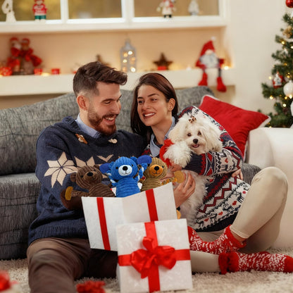 LWBMG Squeaky Dog Toys, Tug of War Dog Toys to Keep Them Busy, Stuffed Animal Dog Plush Toy for Puppy Small, Middle, Large Dogs, Cute Bear Interactive Doggie Toy Blue