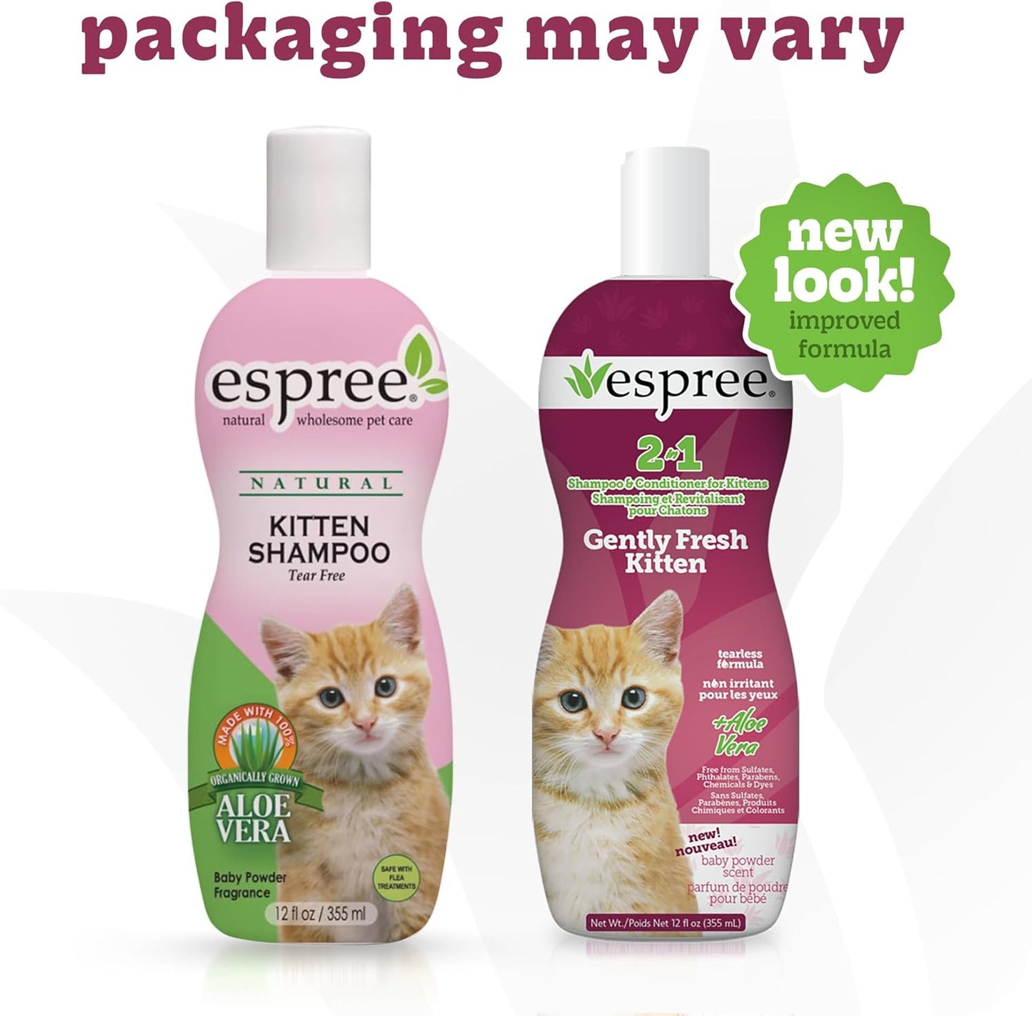 Espree Gentle Fresh Kitten Shampoo & Conditioner, Tearless Formula with Aloe Vera, Sulfate-Free, Paraben-Free, Harsh Chemical and Dye-Free, Safe for Sensitive Skin, 12oz