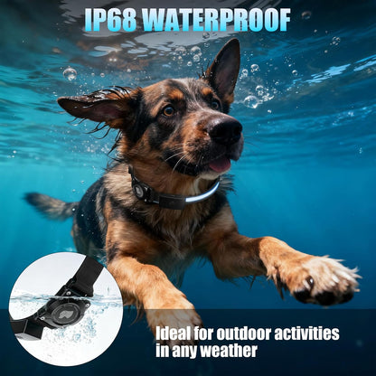 LED AirTag Dog Collar - Brightest Light Up Dog Collars - IP68 Waterproof Air Tag Dog Collar Holder - 1,600 Feet of High Visibility - Magnetic Charging - Dog Lights for Night Walking, Black L