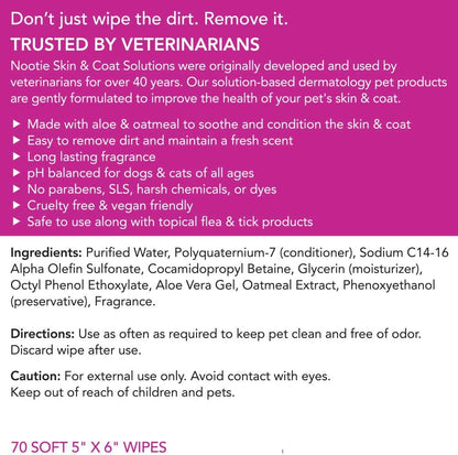 Nootie Waterless Shampoo Wipes for Dogs & Cats - Long Lasting Japanese Cherry Blossom Fragrance - Sold in Over 10,000 Vet Clinics and Pet Stores Worldwide, Made in USA - 70 Count