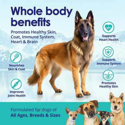 Pure Wild Alaskan Salmon Oil for Dogs, Omega 3 Formula, Dog Fish Oil Liquid, Skin and Coat Supplement for Shedding, Dry Itchy Skin and Allergies, EPA + DHA Fatty Acids, 32 oz Pump Bottle