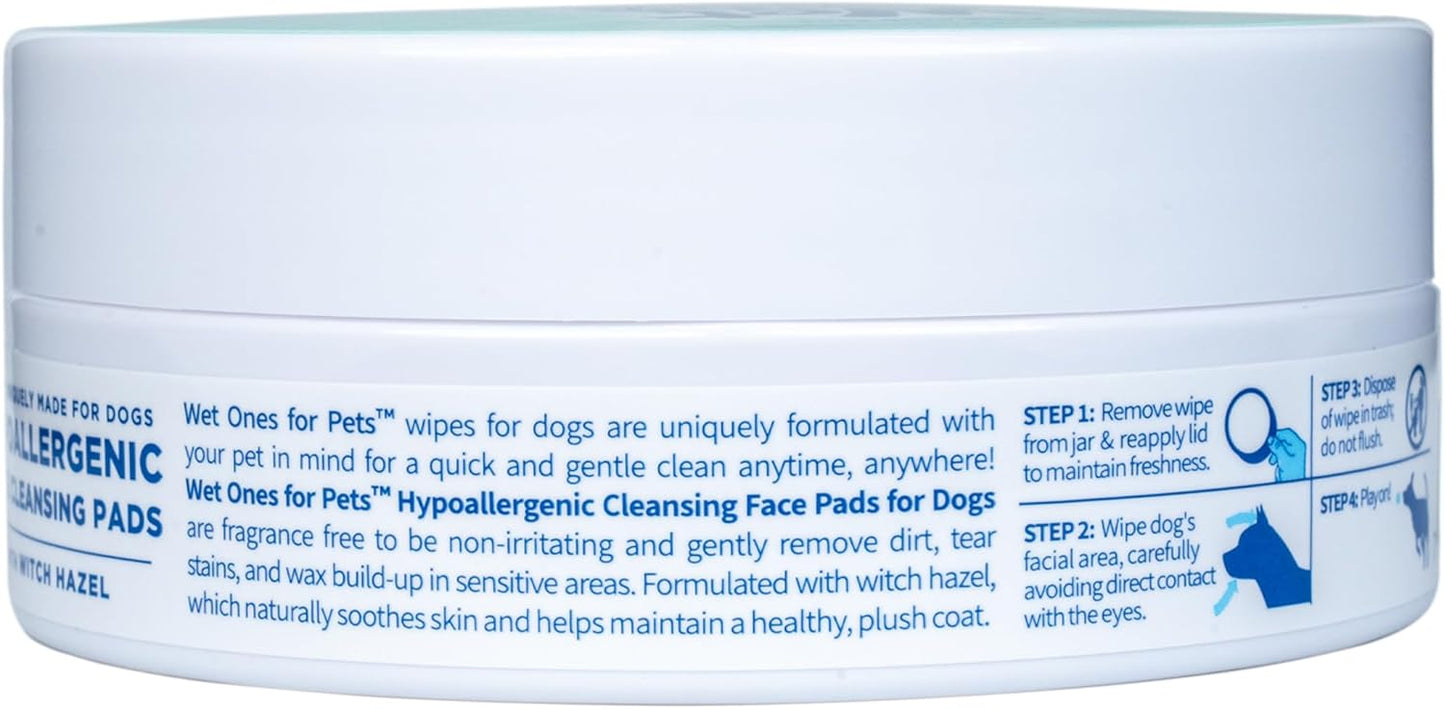 Wet Ones for Pets Hypoallergenic Face Cleansing Pads for Dogs, Fragrance Free - Small, Disposable Round Dog Face Cleaning Wipes, Extra Gentle, 50 Count (Pack of 2)