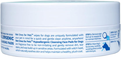 Wet Ones for Pets Hypoallergenic Face Cleansing Pads for Dogs, Fragrance Free - Small, Disposable Round Dog Face Cleaning Wipes, Extra Gentle, 50 Count (Pack of 2)