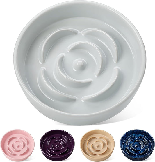 vancasso Slow Feeder Dog Bowl, 1.5 Cups Ceramic Dog Food Dish for Fast Eaters Small Breed, Puzzle Bowl for Small Dogs and Cats, Grayish Cyan