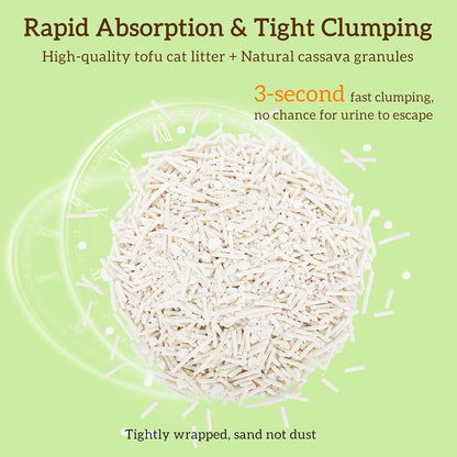 Non-Stick Strong Clumping Cat Litter, Plant Odor Control Tofu Cat Litter + Cassava Mixed Litter, Light Color for Health Tracking 1pack 9lb