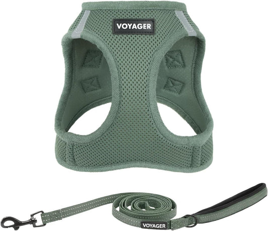 Best Pet Supplies Voyager Step-in Air All Weather Mesh Harness and Reflective Dog 5ft Leash Combo with Neoprene Handle, for Small, Medium and Large Breed Puppies - Set (Moss Green), Small