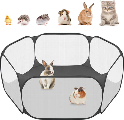 Amakunft Small Animal Playpen, Pop-Up Portable Play Yard for Guinea Pigs, Rabbits, Hamsters, Hedgehogs, Foldable Exercise Fence with Breathable Mesh for Indoor Outdoor Use