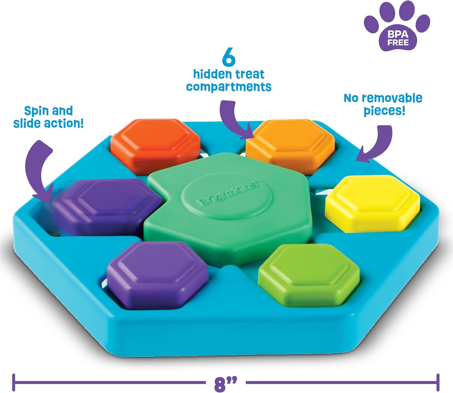 Brightkins Spin & Seek Hexagon Treat Puzzle, Outdoor Puzzle Board, Interactive Dog Toys, Dog Birthday, Enrichment Slow Feeder Bowls, Puppy Teething and Chewing, Stimulating Automatic Feeder