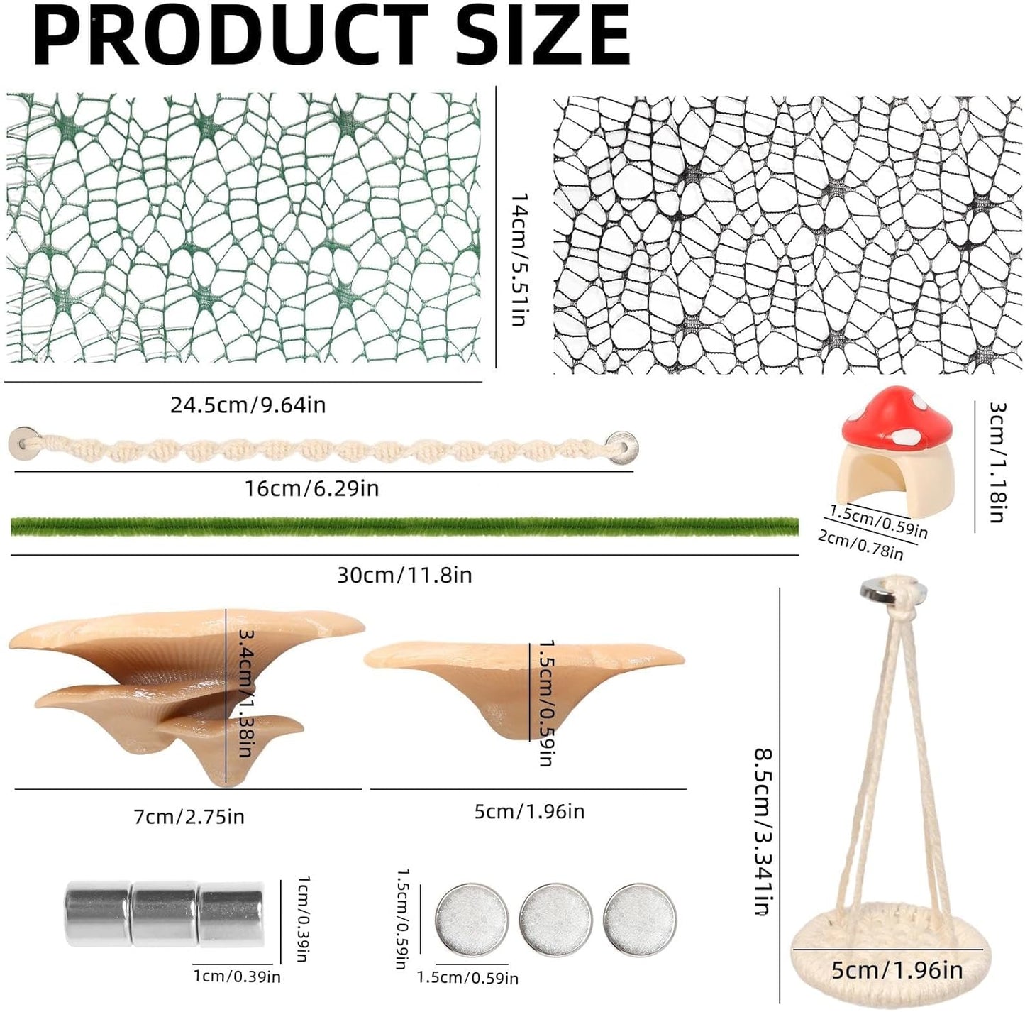 8 Pcs Jumping Spider Hide Enclosure Habitat, Pet Spiders Hideout Leaf Climbing Rope Bridge Swings & Web, Mushroom Shelf, Jump Platform with Magnets for Pet Spider Habitat Accessories