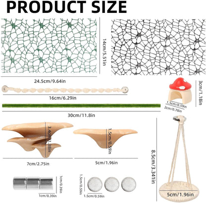 8 Pcs Jumping Spider Hide Enclosure Habitat, Pet Spiders Hideout Leaf Climbing Rope Bridge Swings & Web, Mushroom Shelf, Jump Platform with Magnets for Pet Spider Habitat Accessories