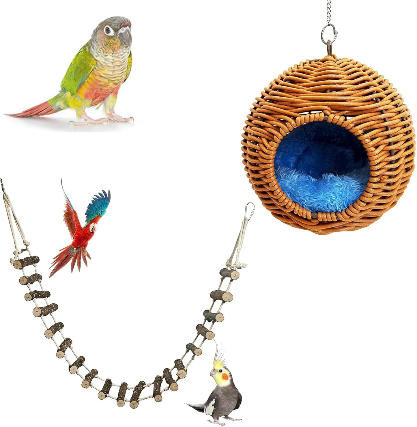 BNOSDM Wooden Long Bird Ladders and Parrot Hang Nest for Birds