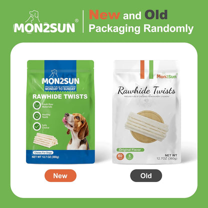 MON2SUN Dog Rawhide Twist Sticks Natural 5 Inch Thin Sticks Rawhide Chews Treats for Puppy and Small Dogs 60 Count, 12.7oz