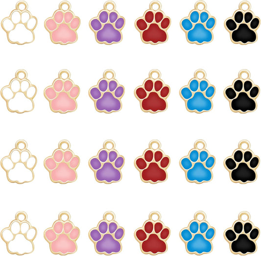 60Pcs 6 Colors Enamel Metal Mini Dog Paw Prints Charm Animal Bear Puppy Kitten Footprint Pendants for DIY Pet Collar Necklace Earrings Bracelet Jewelry Making
