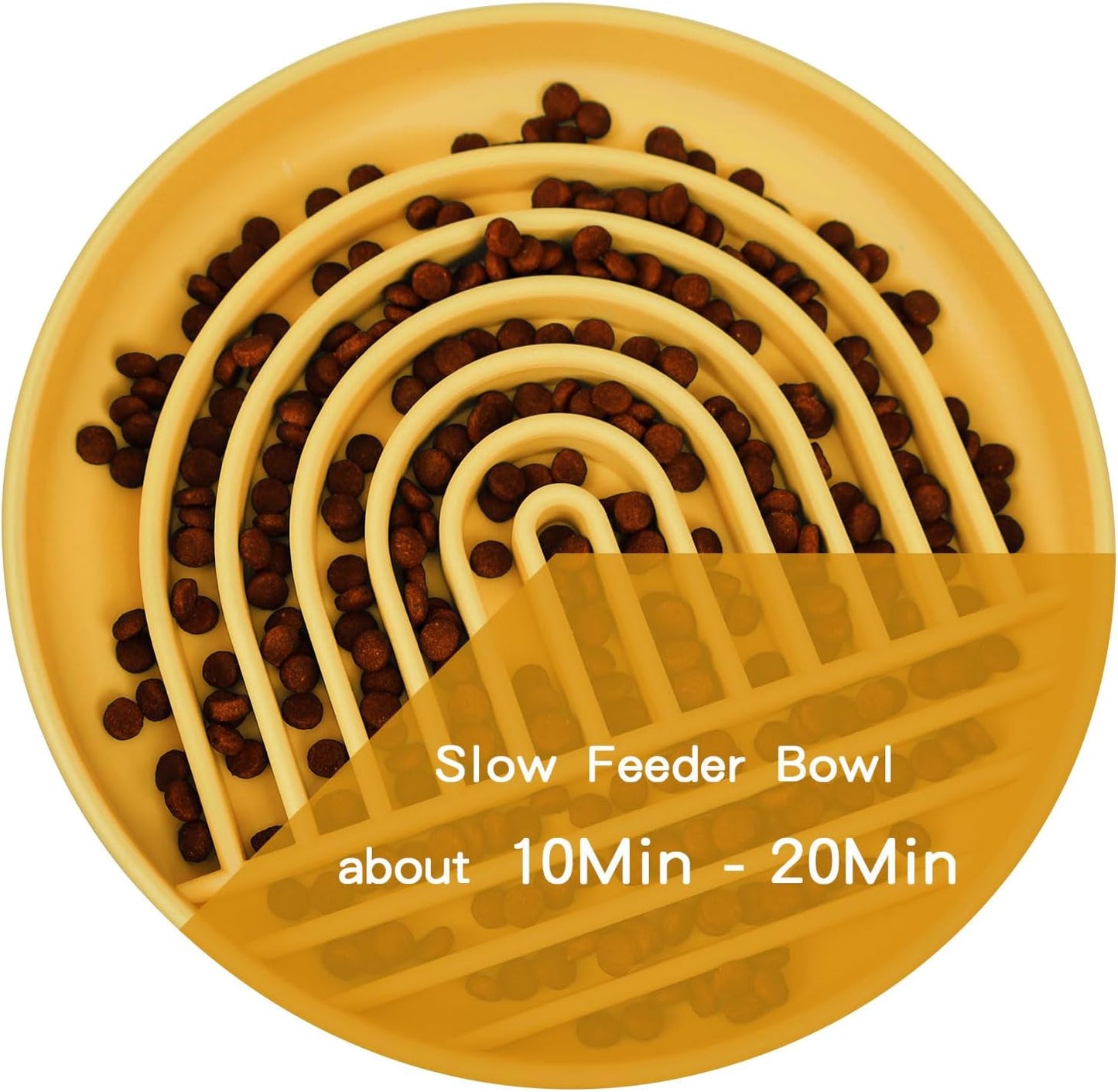 Slow Feeder Dog Bowls with Suction Cups, Silicone Puzzle Bowl for Slow Eating, Pets Slow Feeder Non-Slip Design Dishwasher Microwave Safe for Small Medium Dogs, Yellow