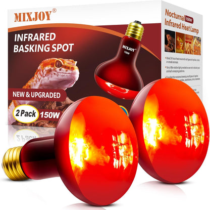 MIXJOY 150W Infrared Heat Lamp Bulbs, 2 Pack Reptile Infrared Heat Emitter Red Heat Lamp Bulbs Infrared Basking Light Bulbs for Reptiles, Bearded Dragon, Lizard, Tortoise, Chickens, Pets