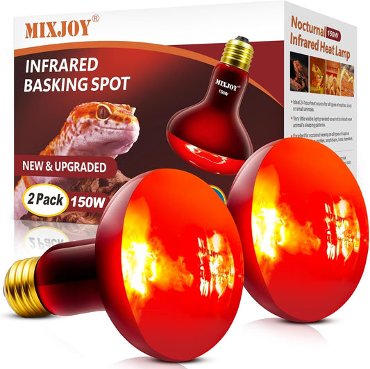MIXJOY 150W Infrared Heat Lamp Bulbs, 2 Pack Reptile Infrared Heat Emitter Red Heat Lamp Bulbs Infrared Basking Light Bulbs for Reptiles, Bearded Dragon, Lizard, Tortoise, Chickens, Pets