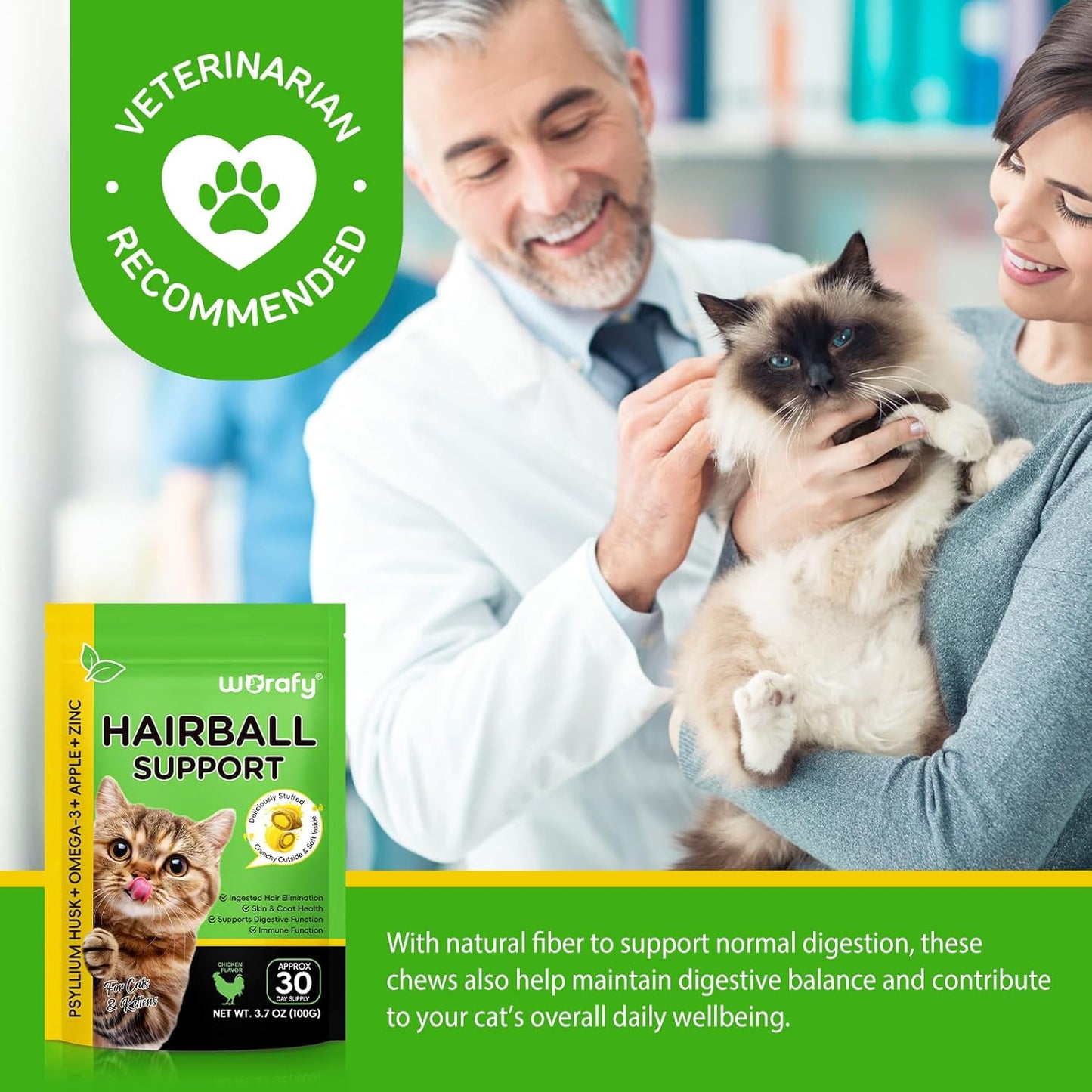 Hairball Treatment for Cats, Hairball Remedy Treats Chews, Cat Furball Treatment, Prevent Hairballs for Indoor Cats, Supports Skin & Coat, Vitamins for Digestion, Chicken Flavor (60 Day Supply)