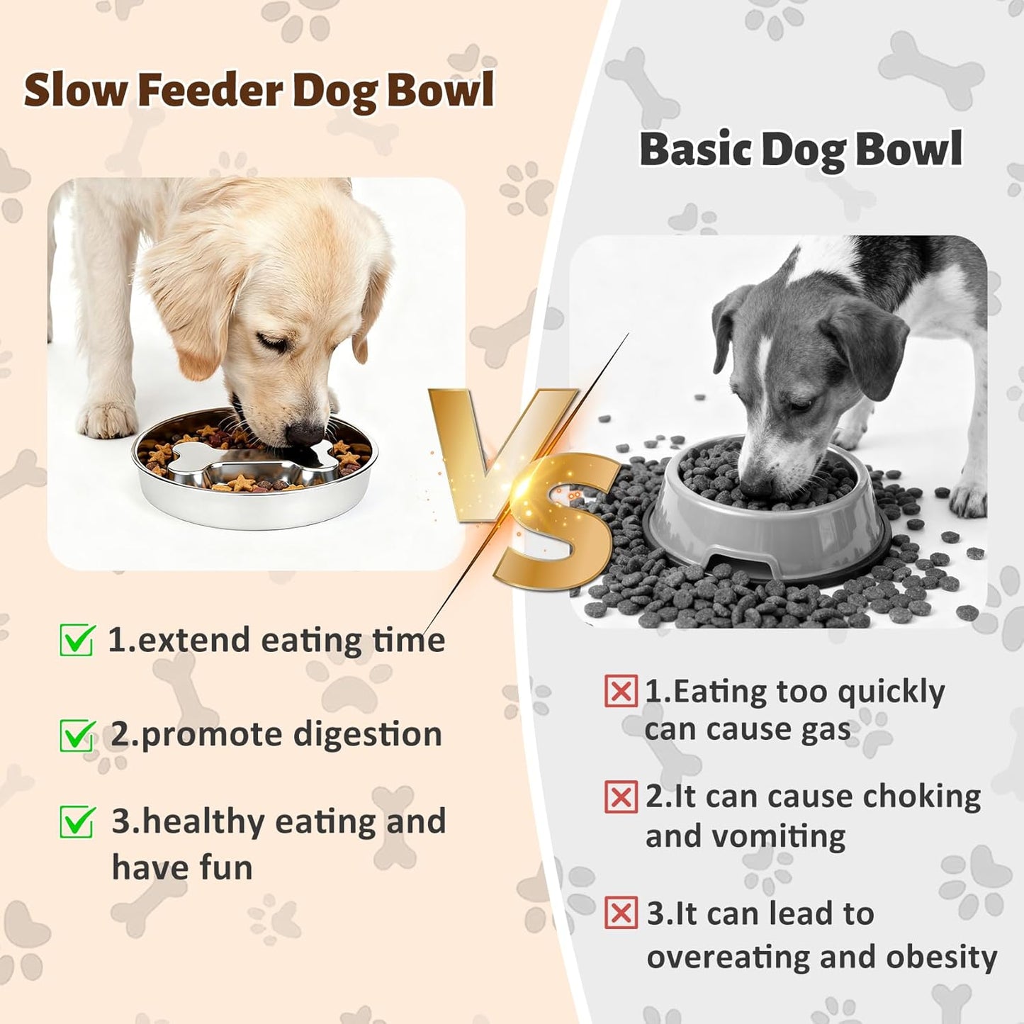 Slow Feeder Dog Bowls, 5 Cups Stainless Steel Metal Slow Feeder for Medium & Big Dogs, Pet Bowl for Fast Eaters, Slows Down Eating, Dishwasher Safe, Anti-Gulping Dog Bowl (2PCS)