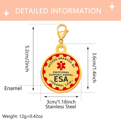 ESA Tag Gold - Protected by Law Emotional Support Pet ID Tag, Easily Attach to Collar, Harness and Service Vest, Lightweight Travel-Ready ESA Collar Tag YA6312-Gold