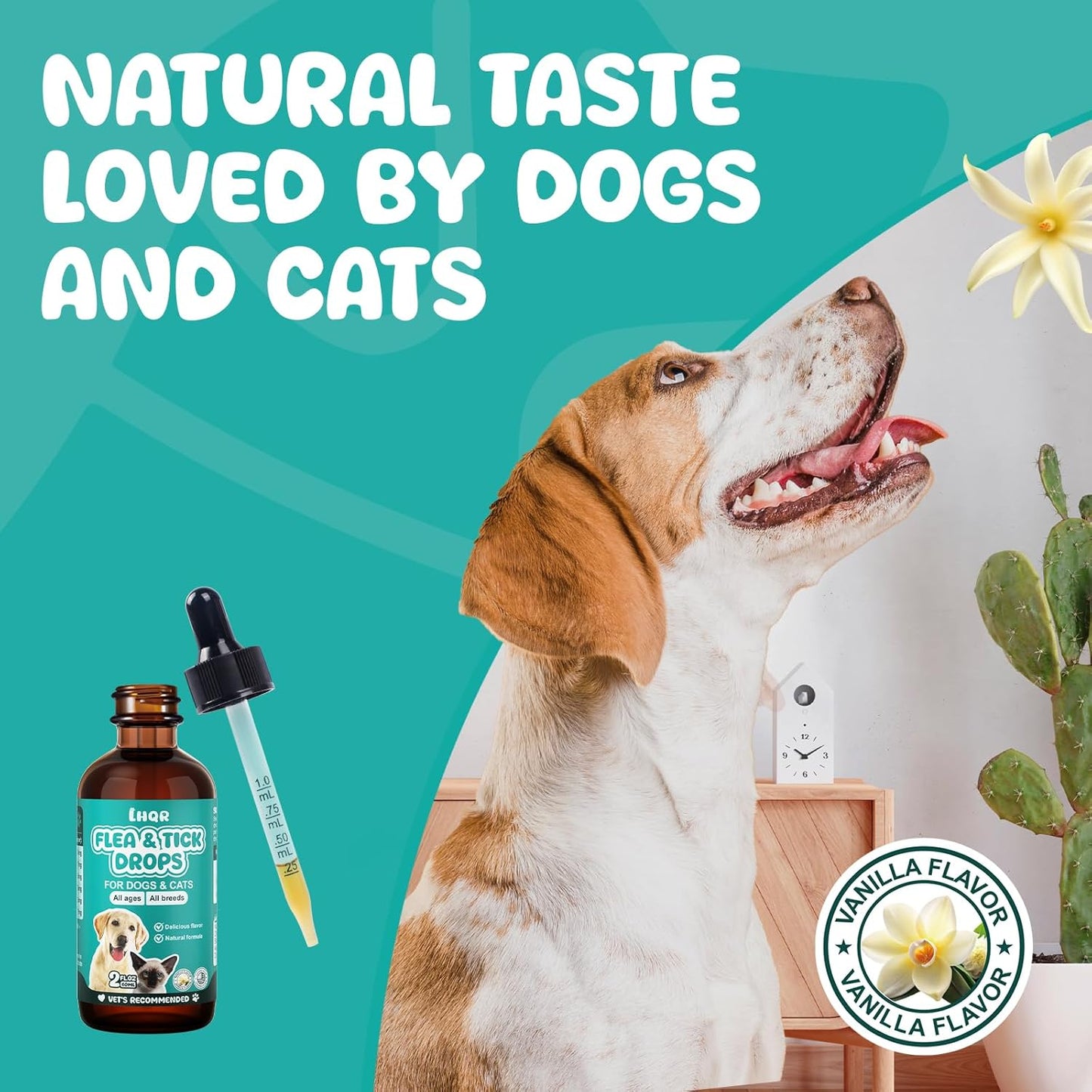 Flea and Tick Prevention for Dogs and Cats, Natural Oral Flea and tTick Treatment, Supports Flea Defense, Healthy Skin & Coat, Herbal Ingredients Suit for All Breeds and Sizes - Vanilla-2 FL Oz