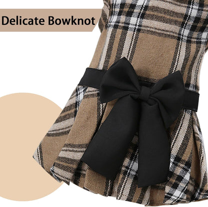Pet Dresses for Small Dogs Cats Girl, Cute Princess Bowknot Dress Puppy Shirt All Weather Skirt Clothes Cat Apparel for Birthday Wedding Party Holiday (Khaki&Black, Small)