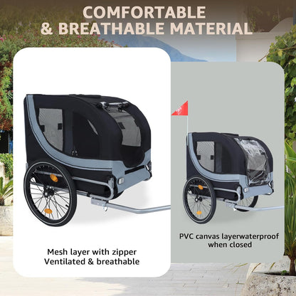 Heavy Duty Dog Bike Trailer for Large Dogs, 132 lbs Pet Bicycle Carrier with Easy Folding Frame, Quick Release Wheel & Universal Coupler, Includes Safety Reflector, Flag and Internal Leash