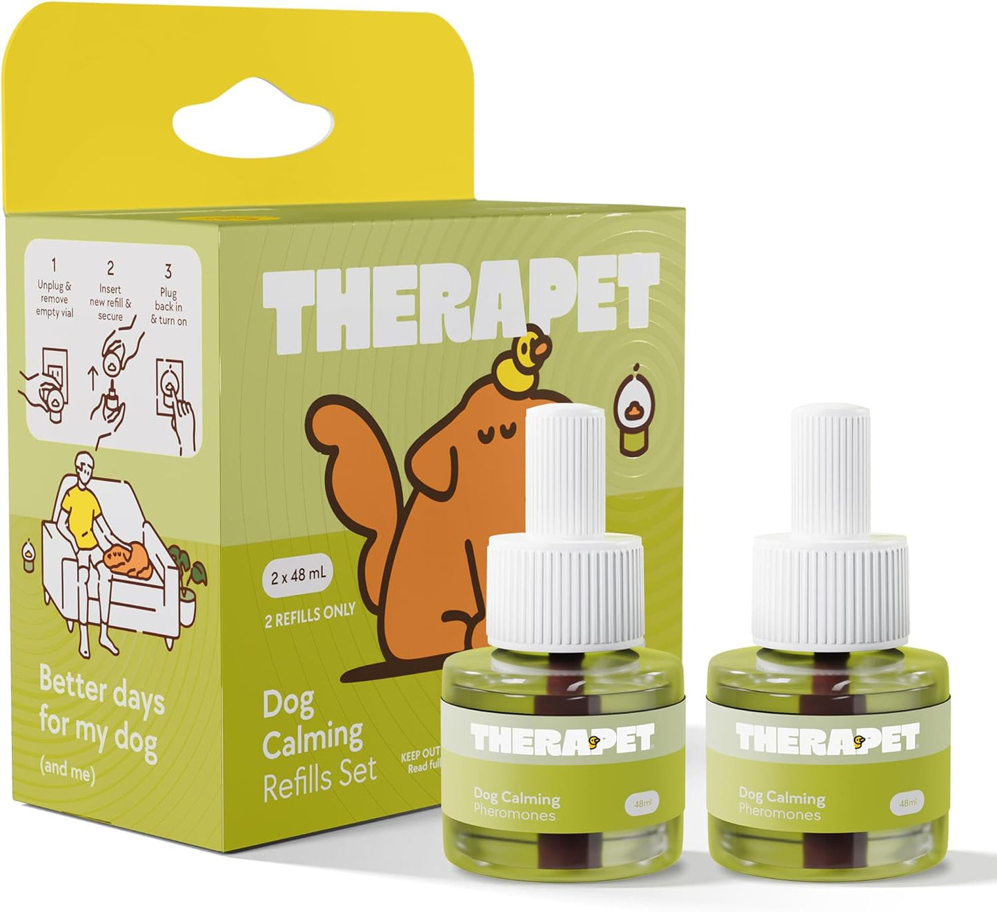 TherapetMD Dog Calming Diffuser Refill Kit (2-Pack, 60-Day Supply) Dog Pheromone Refills for Stress, Separation, Pee Accidents, Barking, & Destructive Behaviors. Use with TheraPet MD Diffuser Only