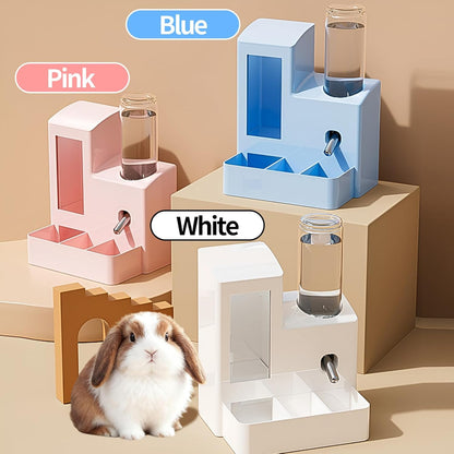 2 in 1 Guinea Pig Food Water Dispenser, Rabbit Water Bottle Leak-Proof, 2 in 1 No-Drip Automatic Dispenser for Guinea Pig Cage, Chinchilla, Ferret, Hamster Small Animal Waterer (White, 2 in 1)