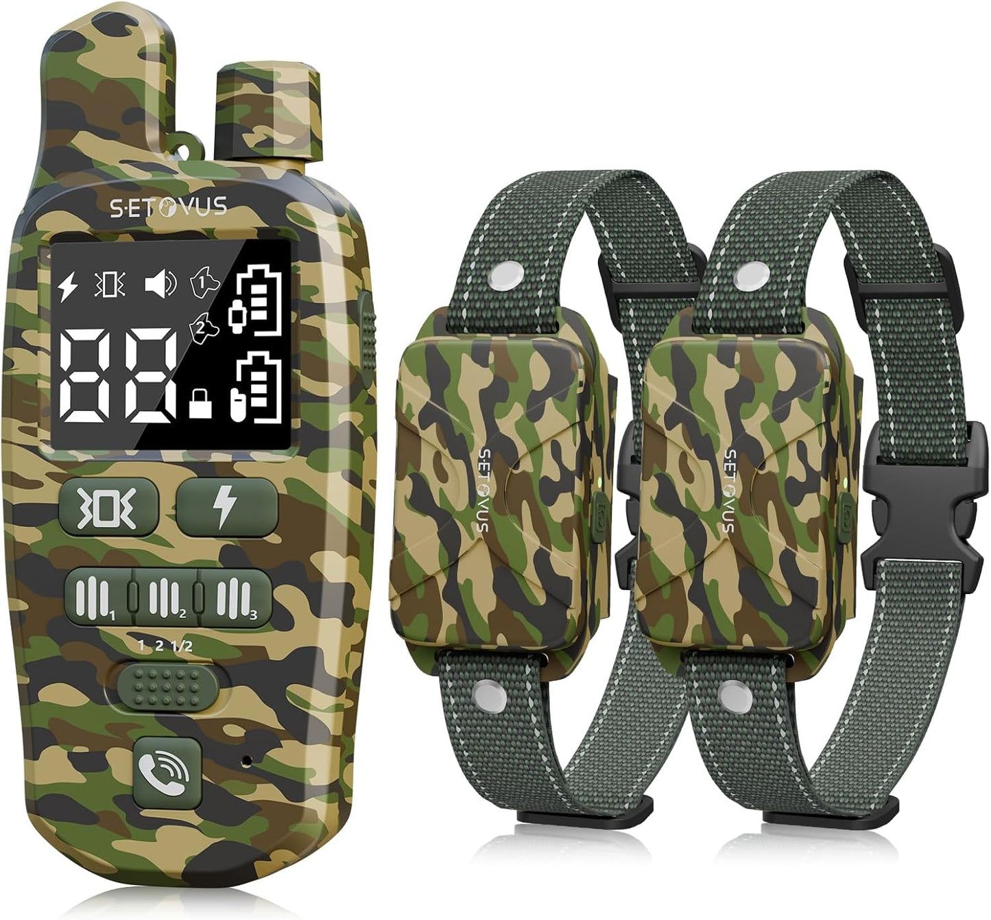 Shock Collar for Dogs, 2 Dogs Training Collar, 4500 FT Waterproof Bark Collar, Rechargeable Electric Collar with Recording & Calling & Vibration & Shock for All Breeds (Camo)