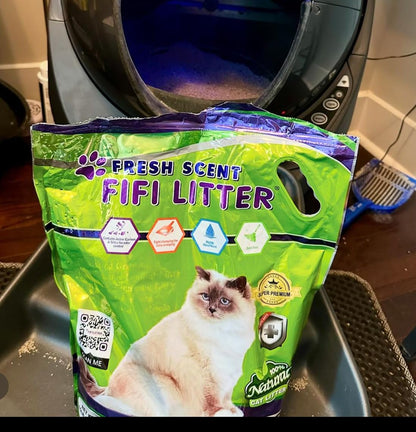 FIFI Litter® 15lbs.99.9% Dust Free,Non-Tracking,All Natural,Premium Multi-Cat Formula,Bentonite/Carbon/Silica, Aluminum Foil Bag,Quick Clumping,Long -Lasting Odor Control, Super Absorbent, Fresh Scent