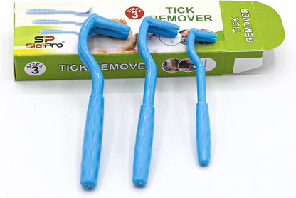 Tick Remover Tools Kit for Dogs, Cats, Horses, Pets and Humans, Set of 3 Tick Hooks, Pain-Free, Chemical-Free (Blue)