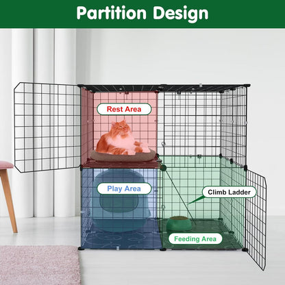 2 Tier Cat Cage, Indoor Cat Enclosures, DIY Cat Playpen Detachable Metal Wire Kennels Cats Crate Kitten House with Climbing Ladders 2 Doors Large Exercise Place for 1-3 Cats/Kitten, 28"x28"x28"