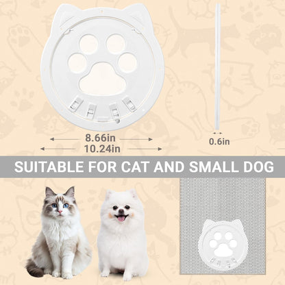 Cat Door for Screen Door, Inside Door 9x9x0.4 inch, Magnetic Flap Screen & Manually Locked Two Function Design, Anti-Mosquito Window Screen cat Door (White)