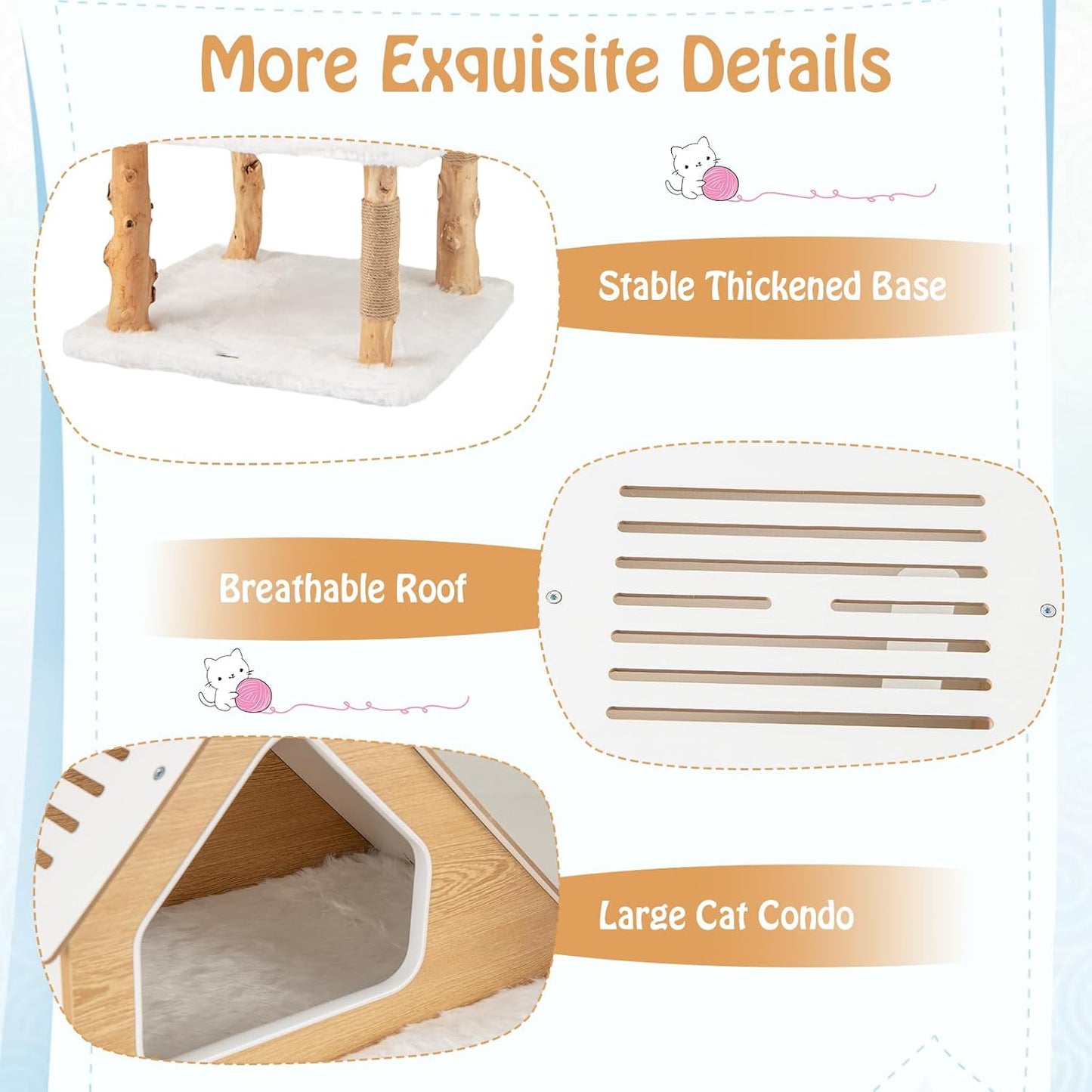 PETSITE 60 inch Solid Wood Cat Tree Tower, Multi-Level Wooden Cat Tower with Jute Scratching Posts, Cat Condo, Sisal Rope, Soft Long Plush, Modern Tall Cat Tree for Indoor Cats Large Adult