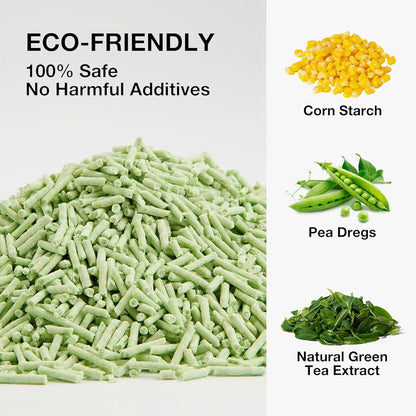 Tofu Cat Litter 22.4LB(5.6lb×4bag) Green Tea Clumping, 100% Food Grade Raw Materials, Flushable,Ultra Absorbent and Fast Drying,Solubility in Water,Really Dust-Free,Less Scattering