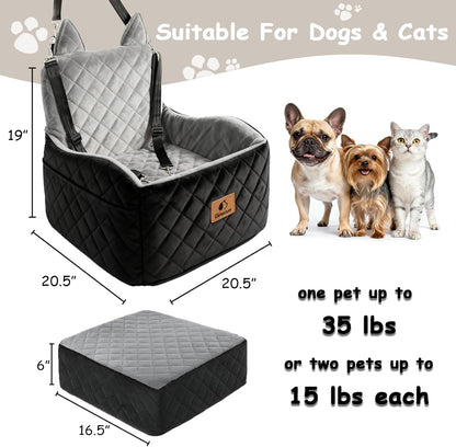 Dog Car Seat for Small & Medium Dogs – 6" Higher Booster Seat with Supportive Memory Foam Cushion, Detachable & Washable Cover, Safe & Comfortable Car Bed for Dogs up to 35 lbs