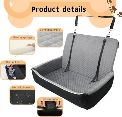 Large Dog Car Seat Under 60 lbs or 2 Small Dogs Dog Bed for Car Back Seat with Seat Belt Fixation The Seat Fabric Soft and Comfortable Removable and Washable.(Black Brown)