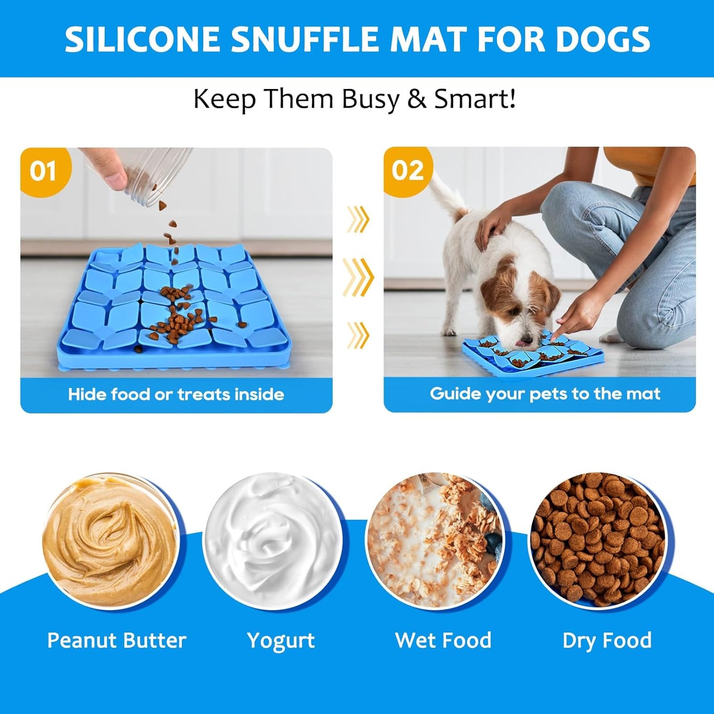 Silicone Snuffle Mat for Dogs 2 Pack, Silicone Dog Slow Feeder Lick Mat with Suction Cups, Puppy Puzzle Feeder Toys Sniff Mat Foraging Mat for Smell Training Slow Eating, Blue & Green